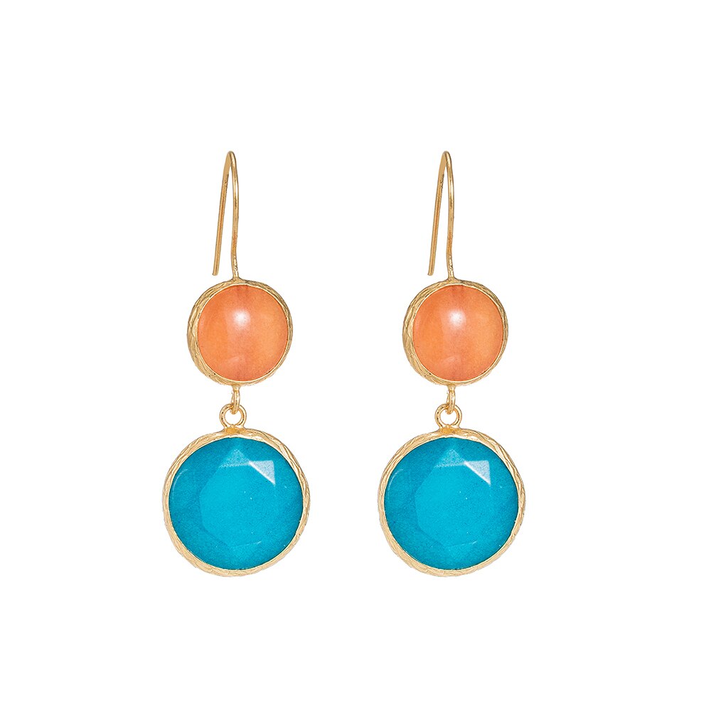 Orange calcite and aqua agate earrings 