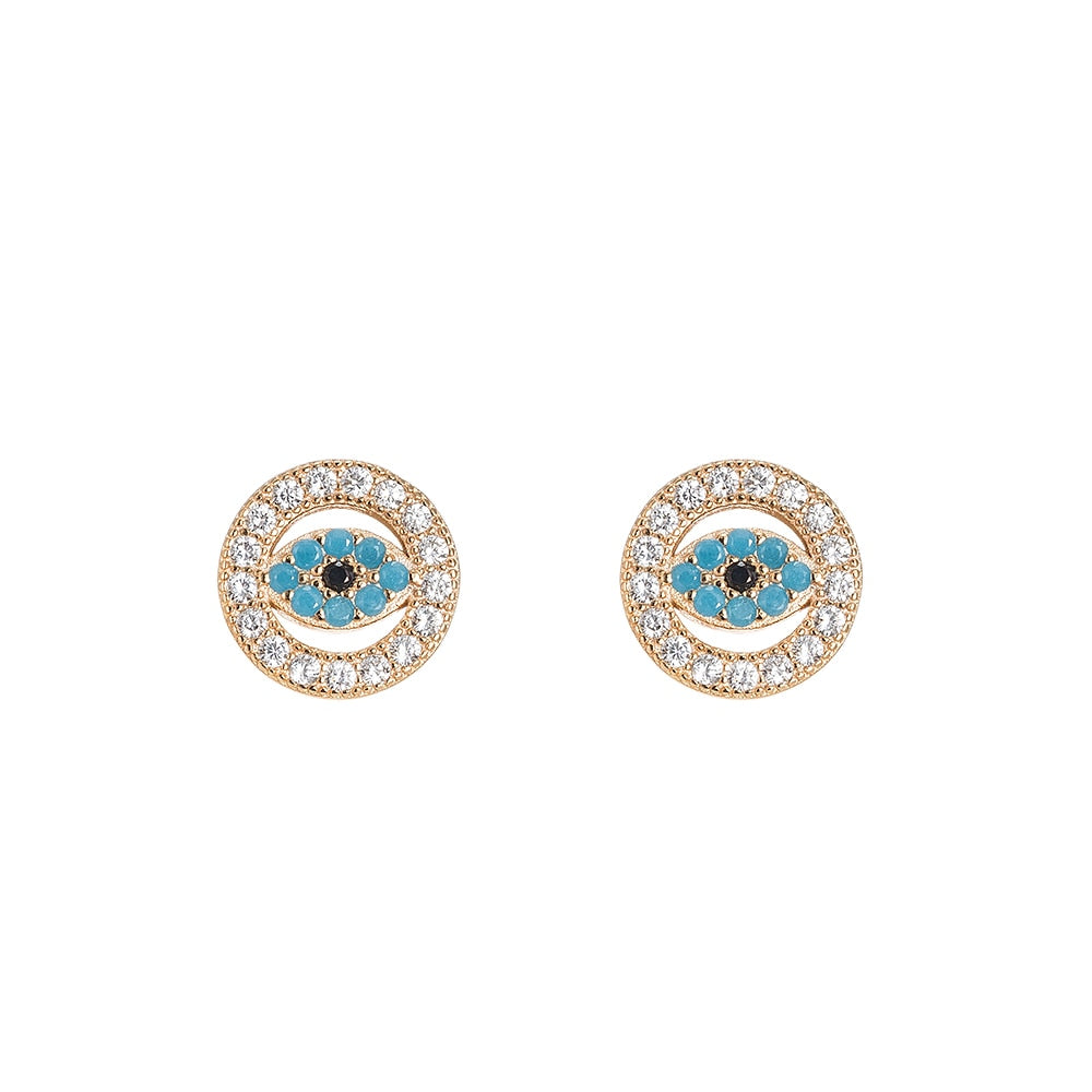 Circular Zirconia Evil Eye Stering Silver Stud Earrings - Silver Stud Earrings