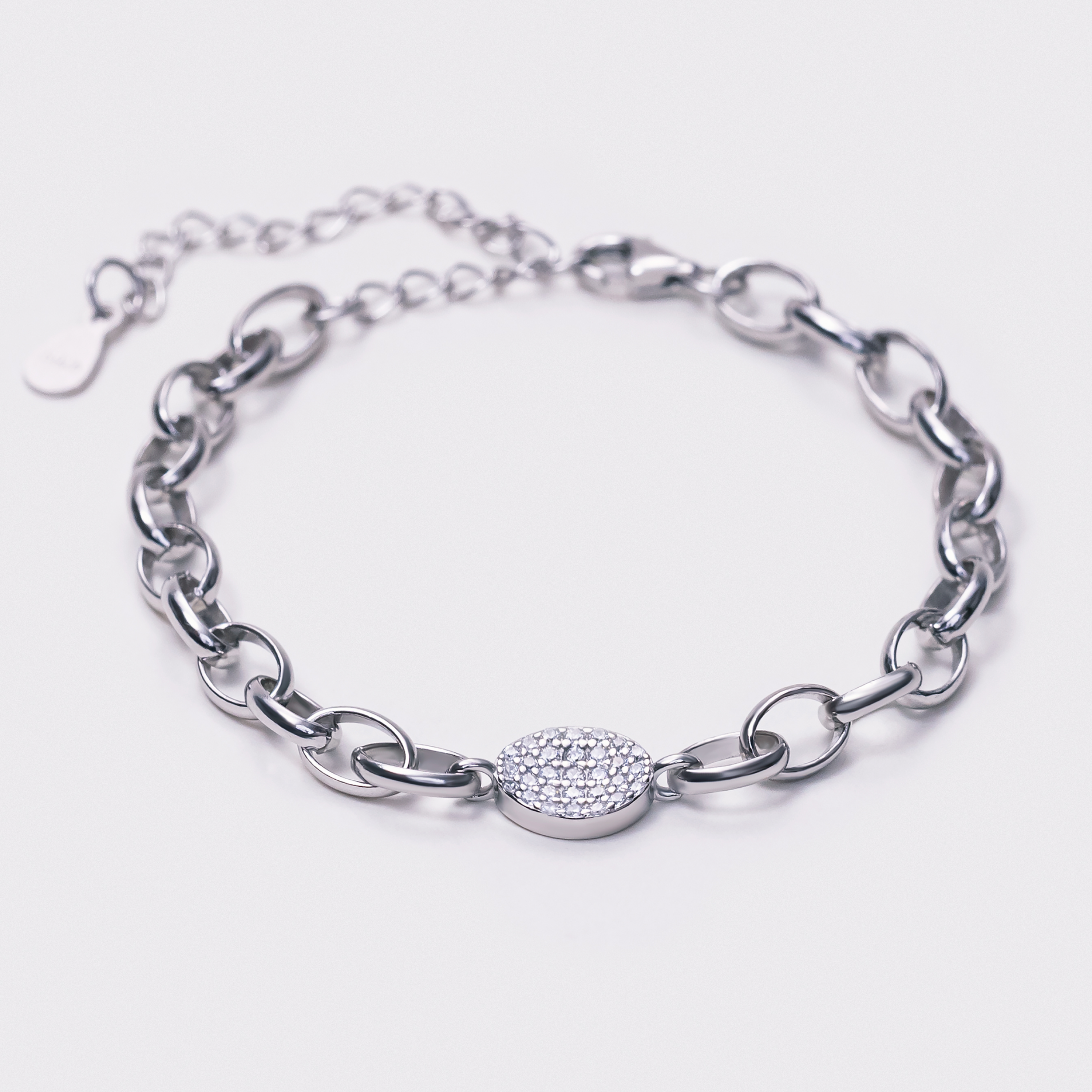 Sterling Cz Rolo Chain Bracelet