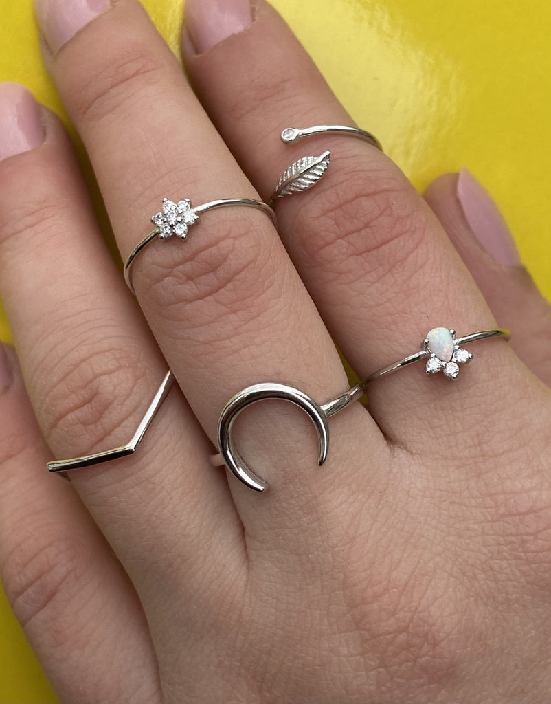 Adjustable Zirconia Flower Sterling Silver Ring