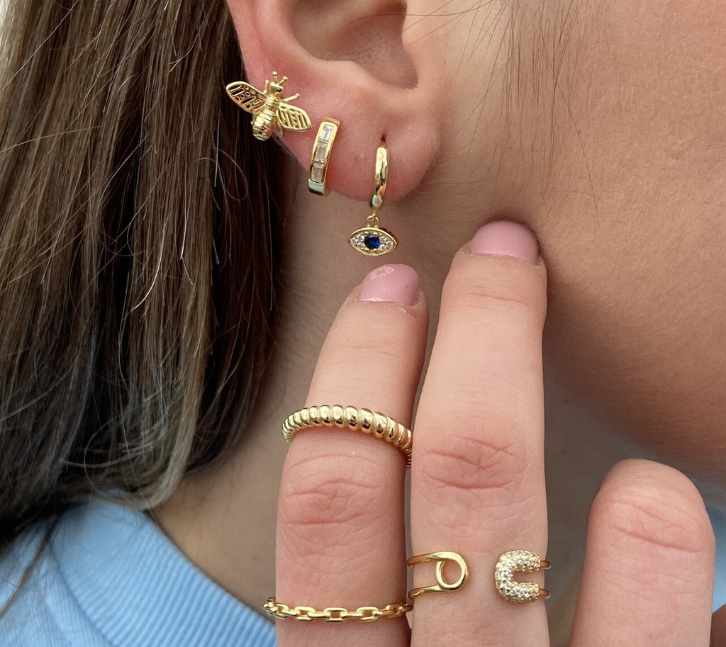 Sterling Silver CZ Bee Stud Earrings 