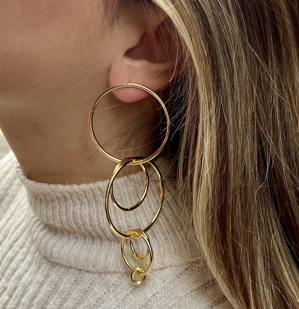 Gold Plated Dangly Multi Circle Earrings