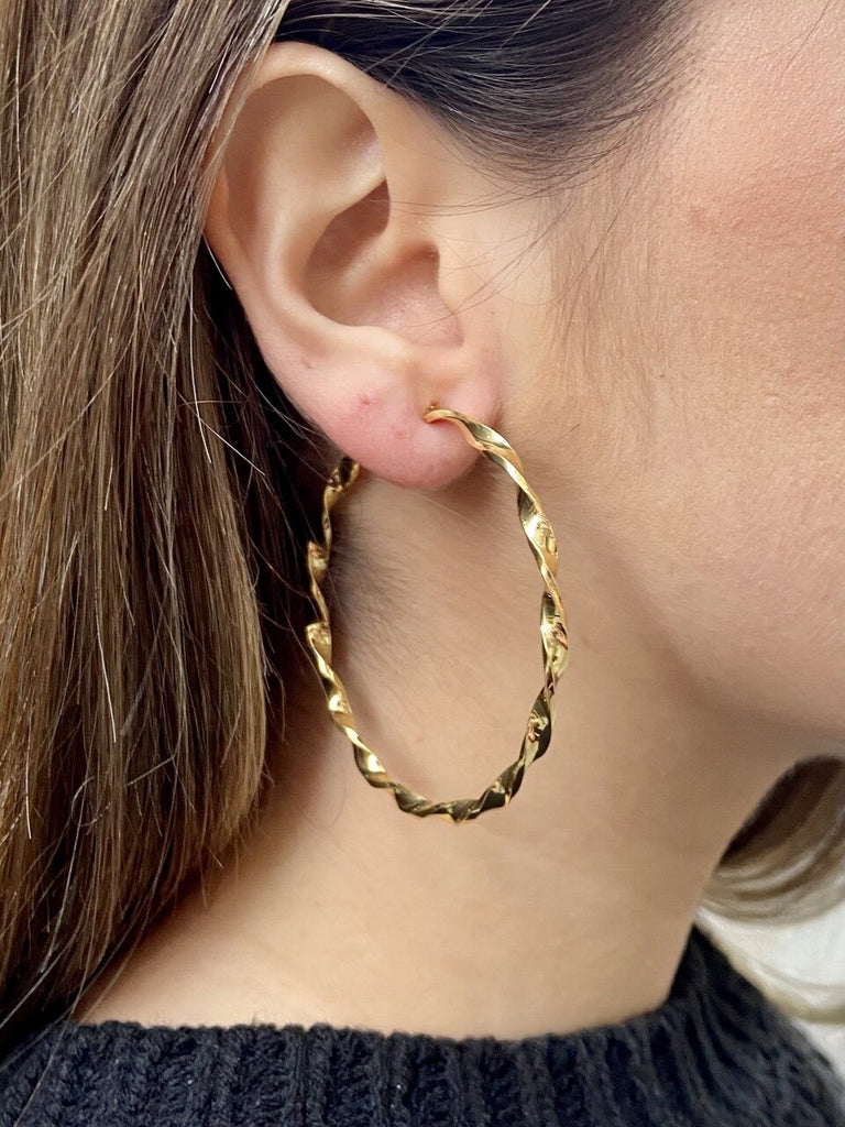 Gold Plated Twisted Open Hoop Earrings