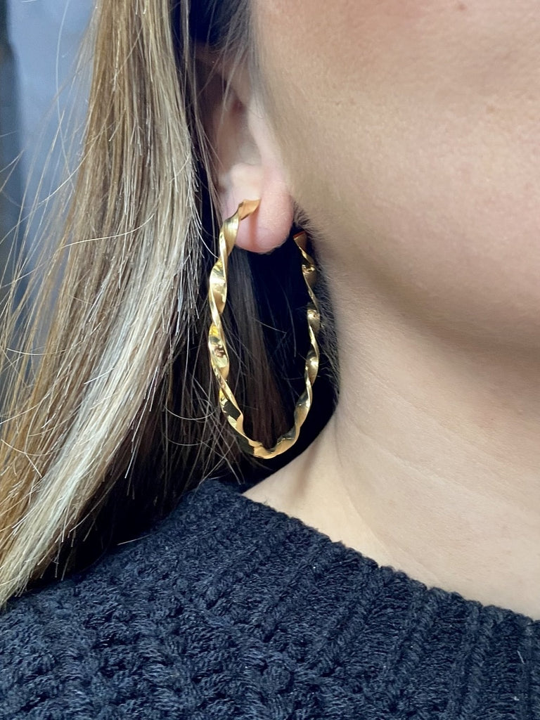 Gold Plated Twisted Open Hoop Earrings