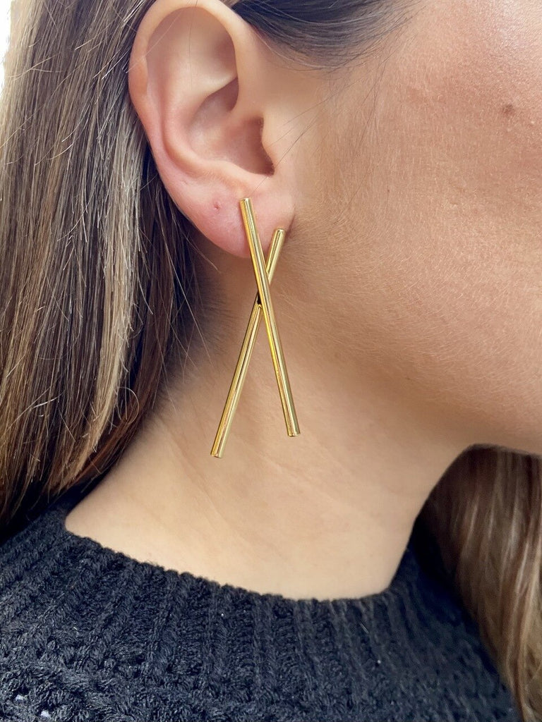 Gold Plated Double Stick Earrings