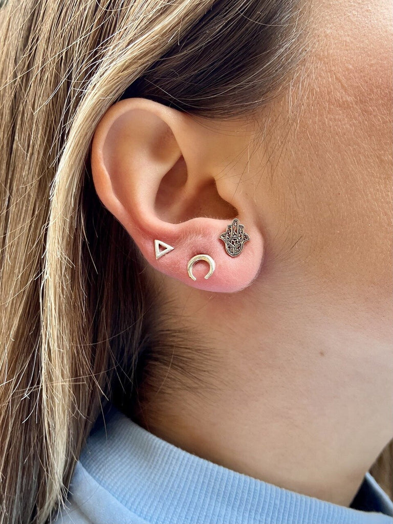 Sterling Silver Crescent Stud Earrings