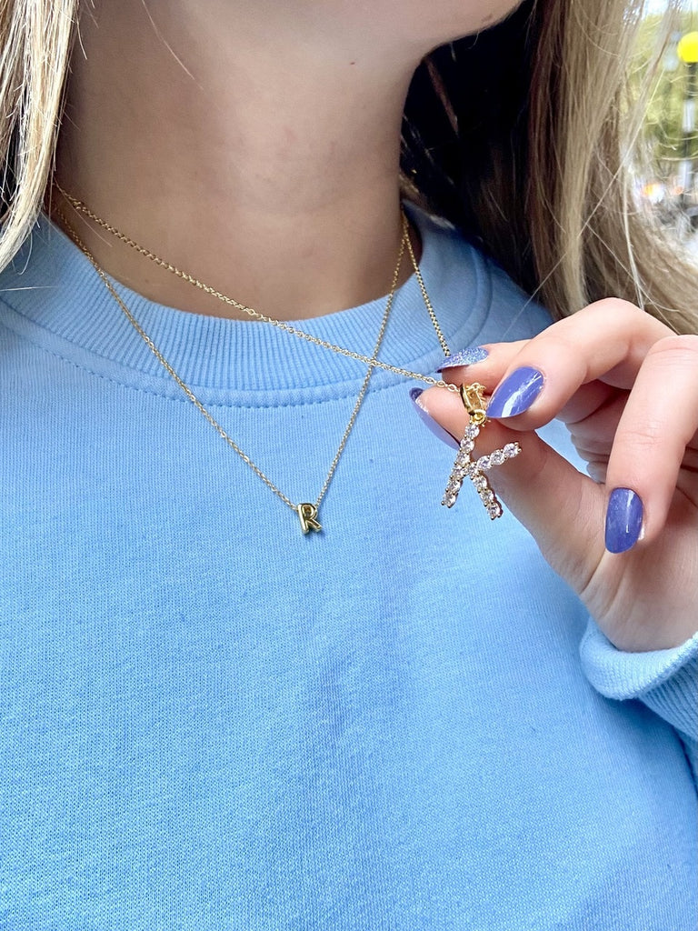 K Initial Gold Plated Necklace with CZ