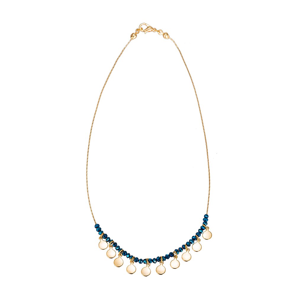 Gold Plated Flake and Blue Crystal Necklace 