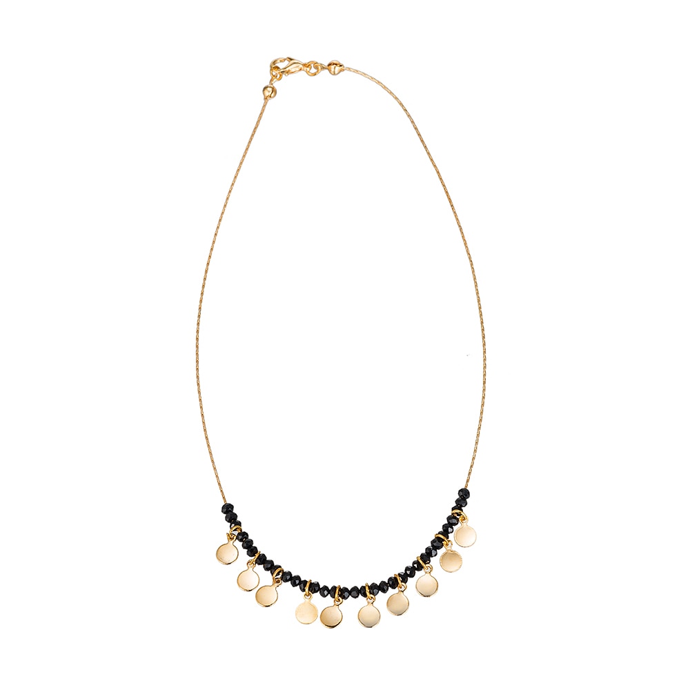 Gold Plated Flake and black Crystal Necklace 