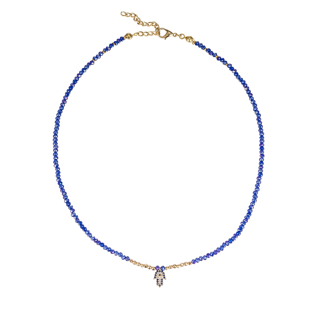  Blue Fatima Hand Gold Plated Necklaces