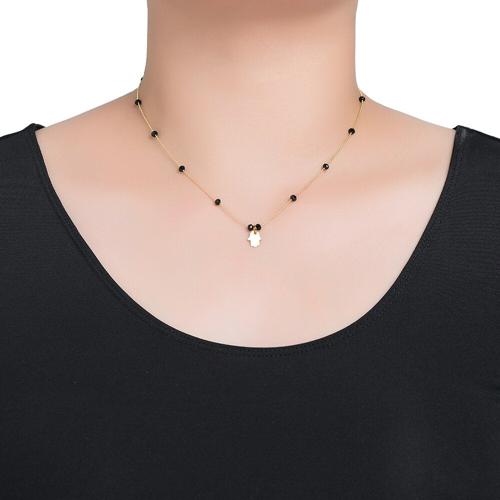 Black Hamsa Gold Plated Necklaces