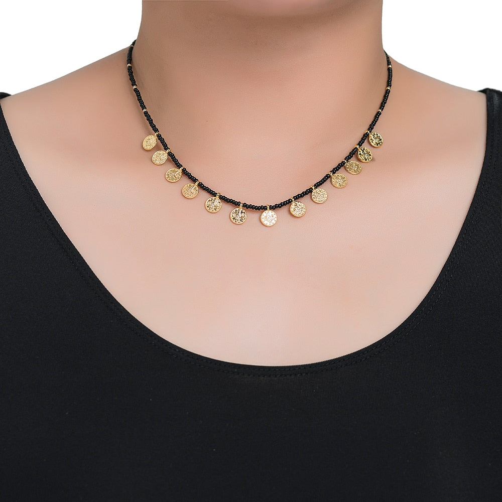 Beaded Ottoman Coin Gold Plated Necklaces