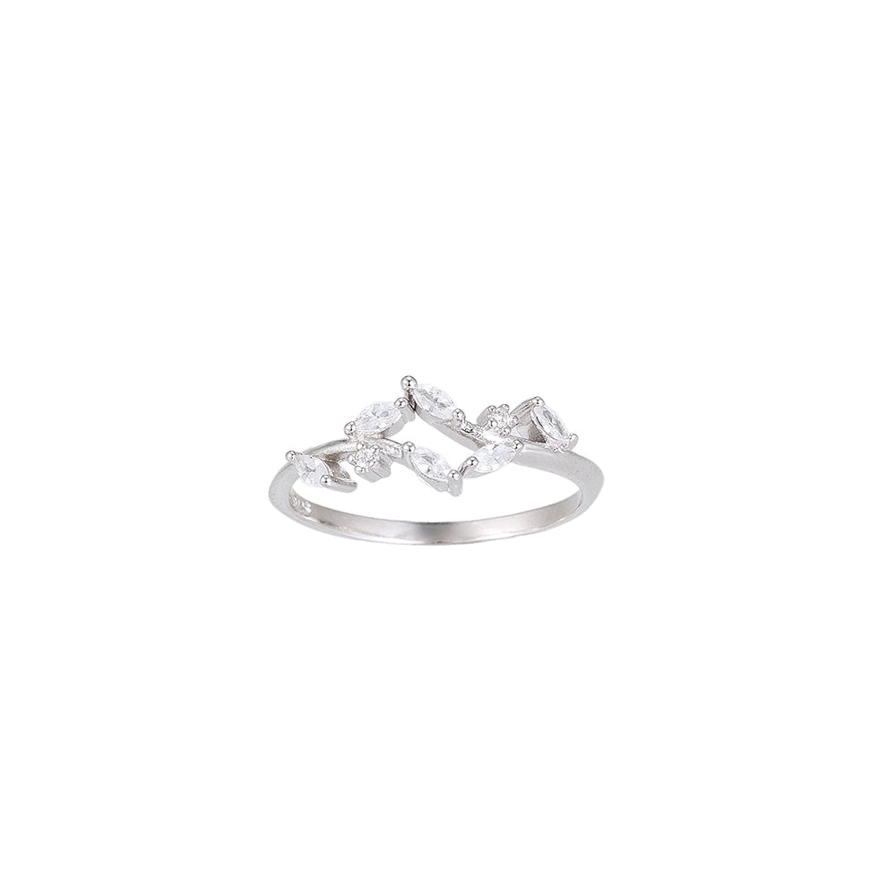 Zirconia Leaves Sterling Silver Ring