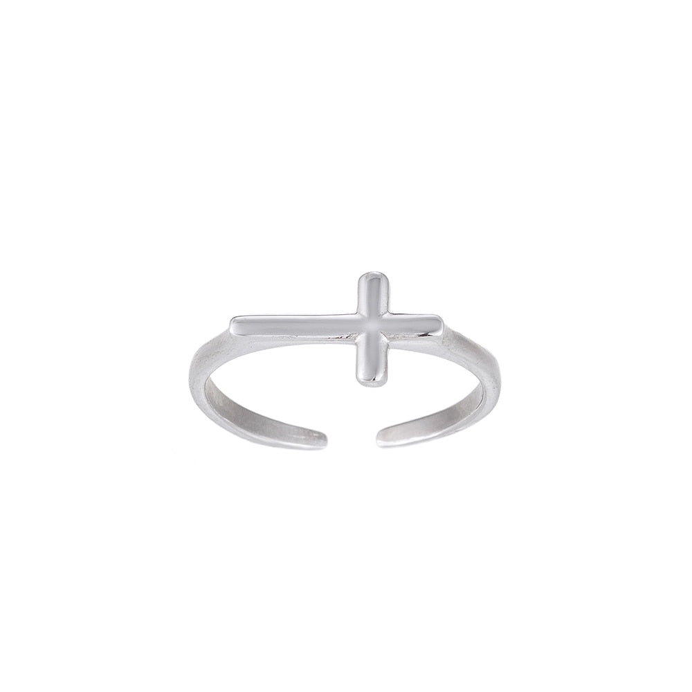 Adjustable Cross Sterling Silver Ring