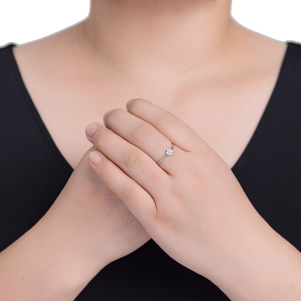 Glass Flower CZ Sterling Silver Ring