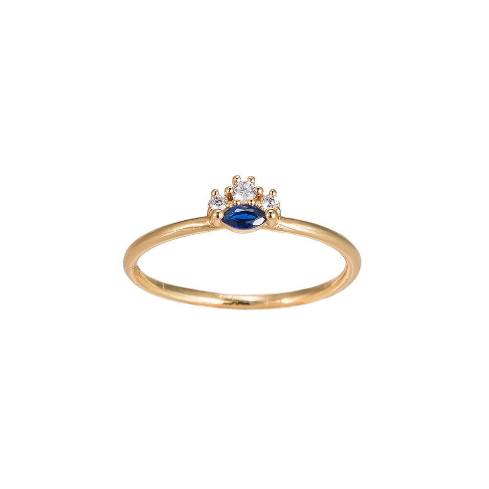 Gold Sapphire with Zirconia Sterling Silver Ring 