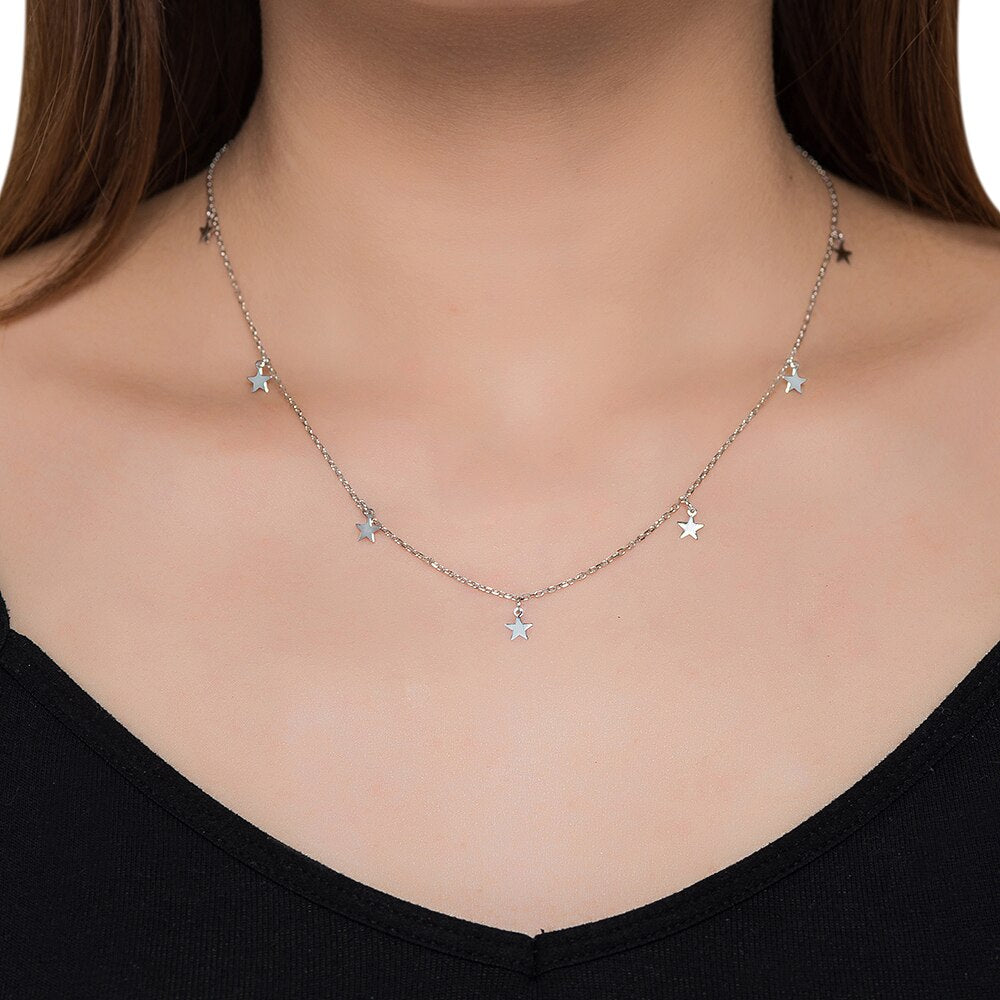 Silver Dangly Star Necklace 