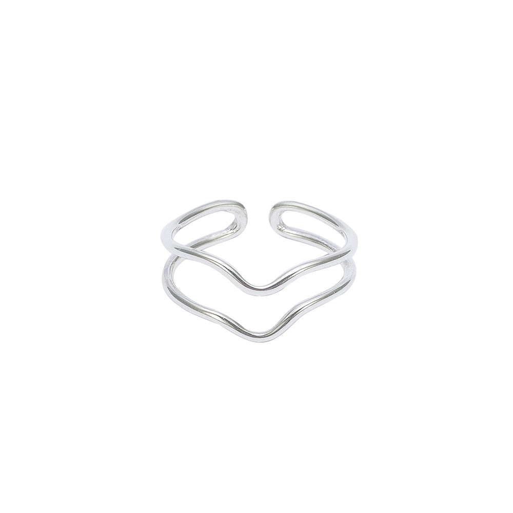 Adjustable Wave Double Line Ring