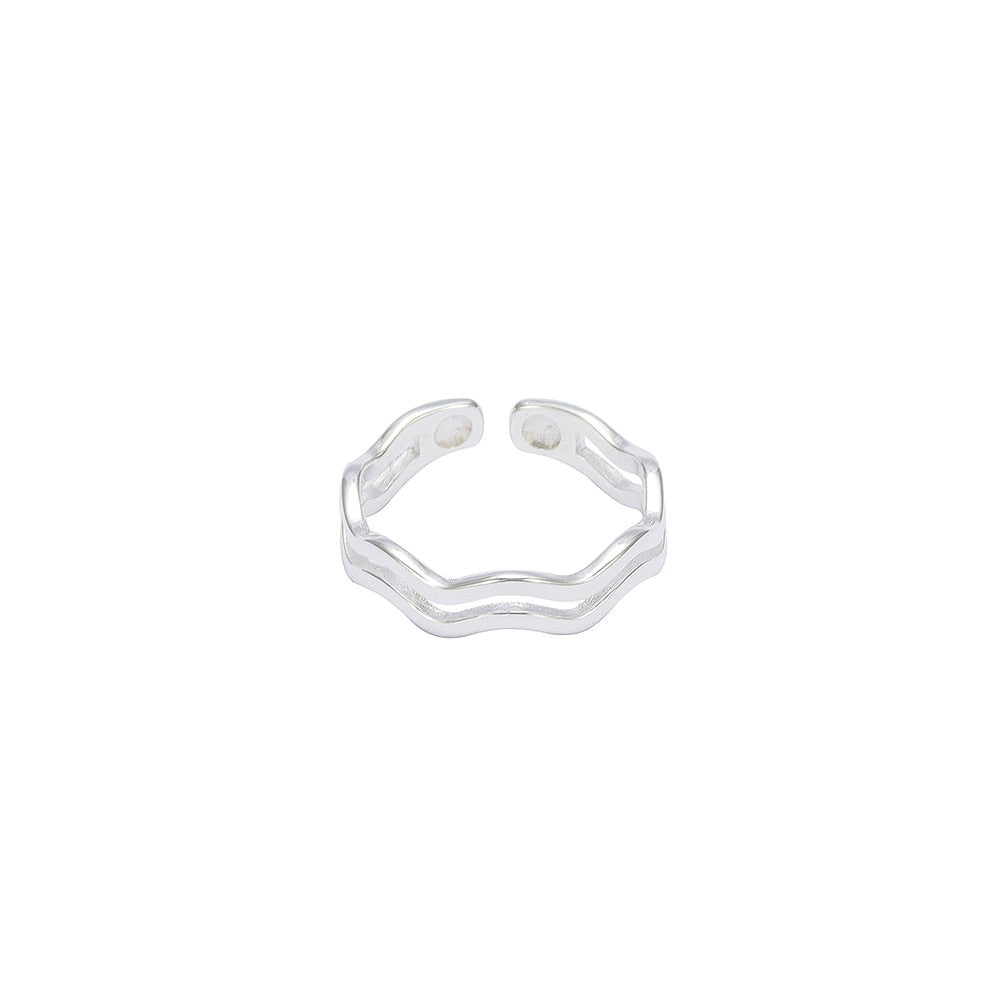 Silver Double Line Wavy Ring