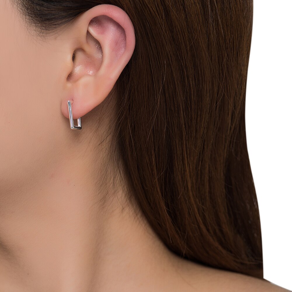 Small Rectangle Silver Hoop Earrings