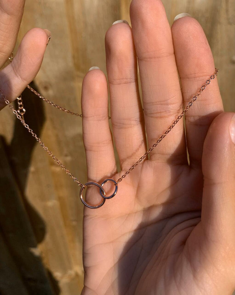 Double Circle Sterling Silver Necklace in Rose Gold - Gold Necklace