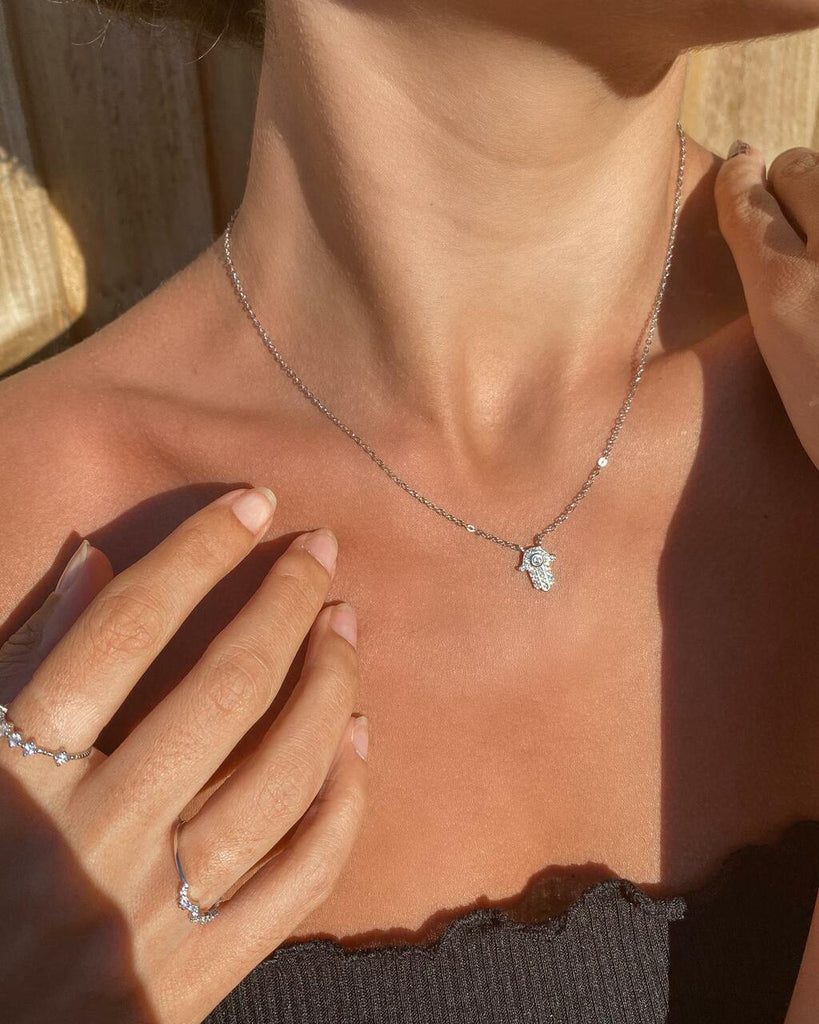 Hamsa Hand Necklace in Sterling Silver - Sterling Silver