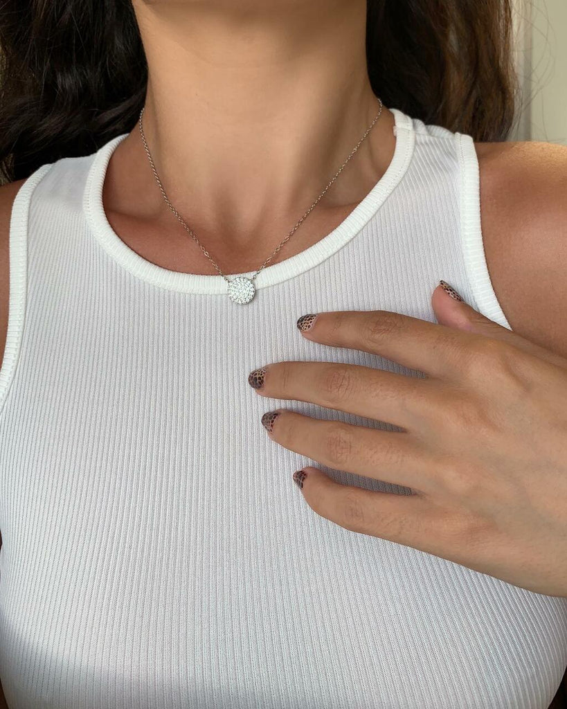 Zirconia Disc Necklace in Sterling Silver 
