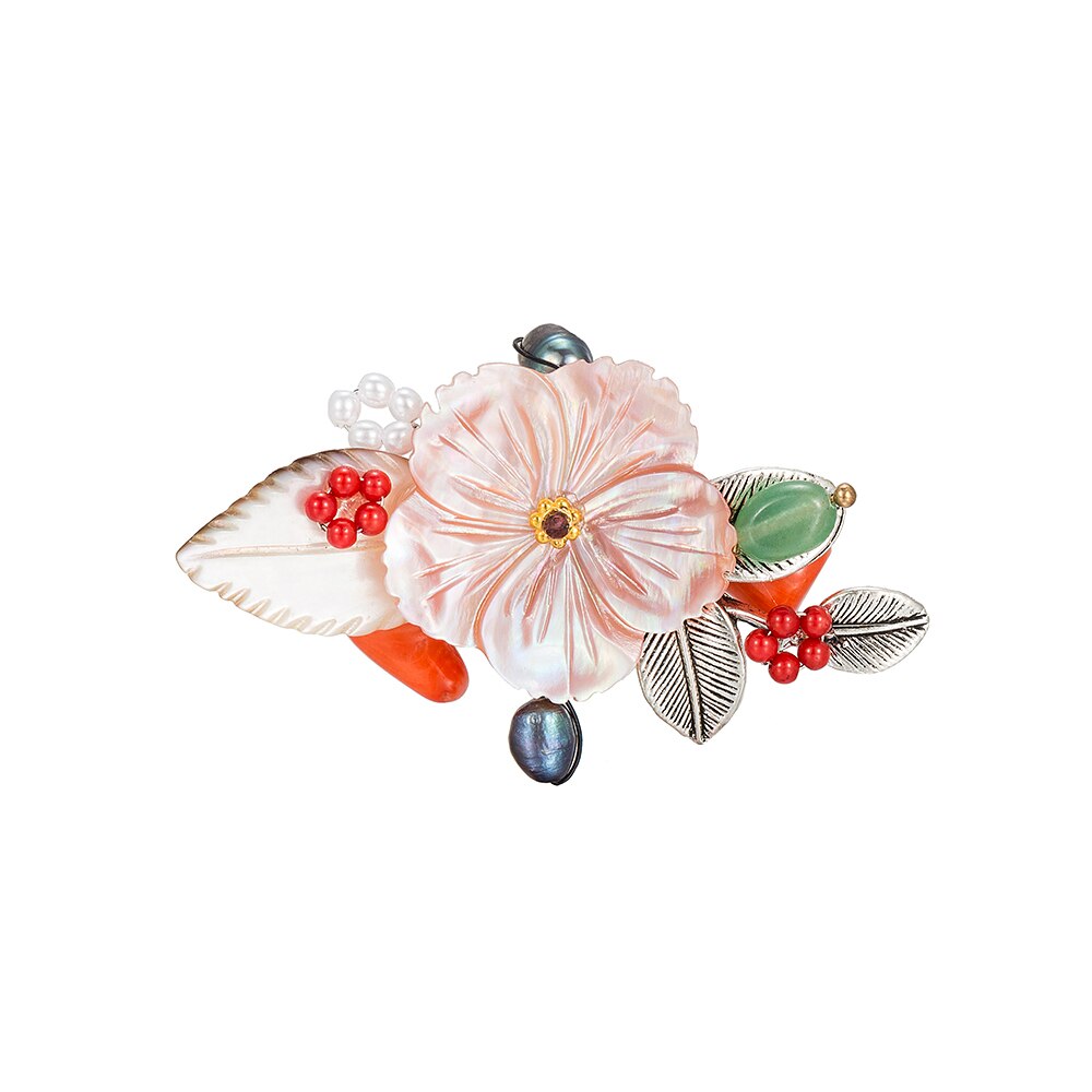 Floral Bouquet Brooch with Coral
