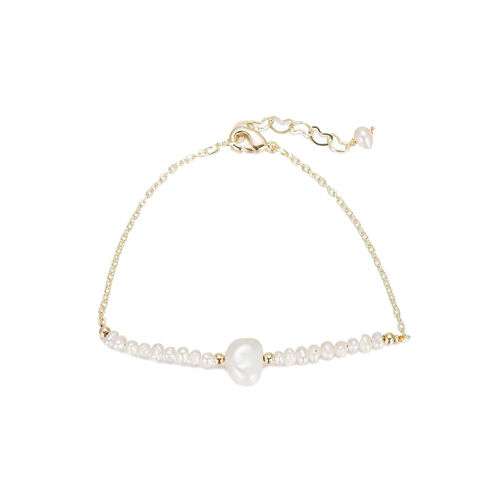 Gold Plated Single Stone and Pearl Beads Bracelet