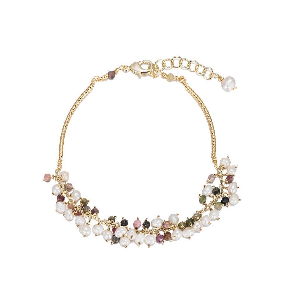 Gold Plated Pearl with Tourmaline Bracelet