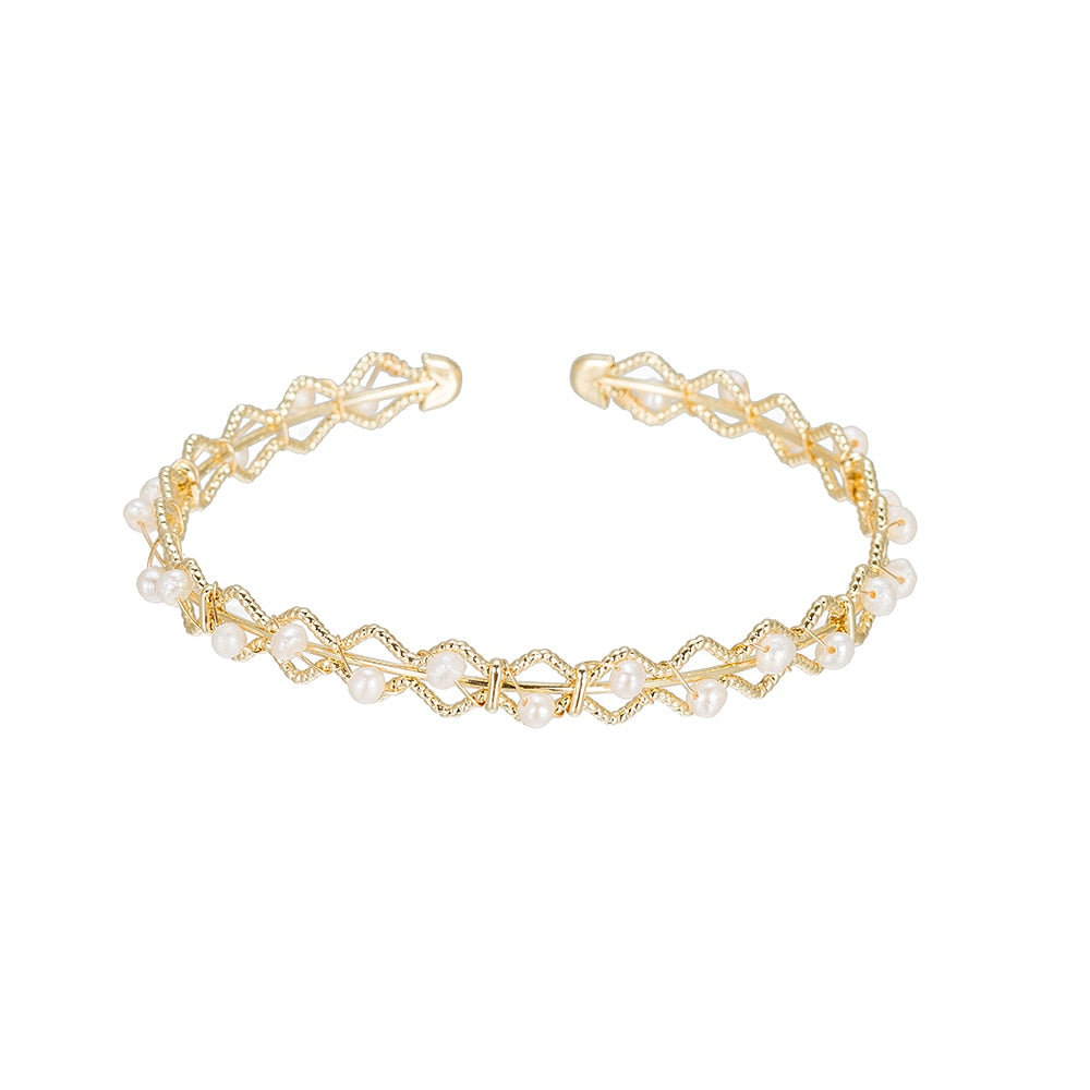Gold Plated Beaded Pearl Bangle