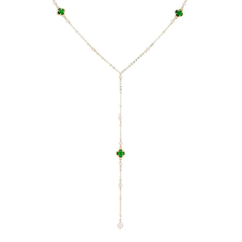 Gold Plated Clover and Pearl Necklace