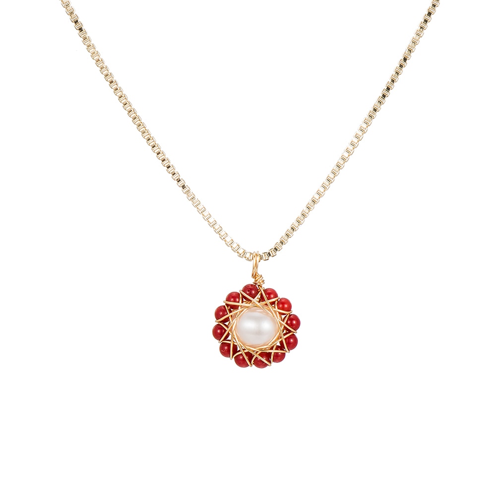 Gold Plated Pearl with Coral Necklace