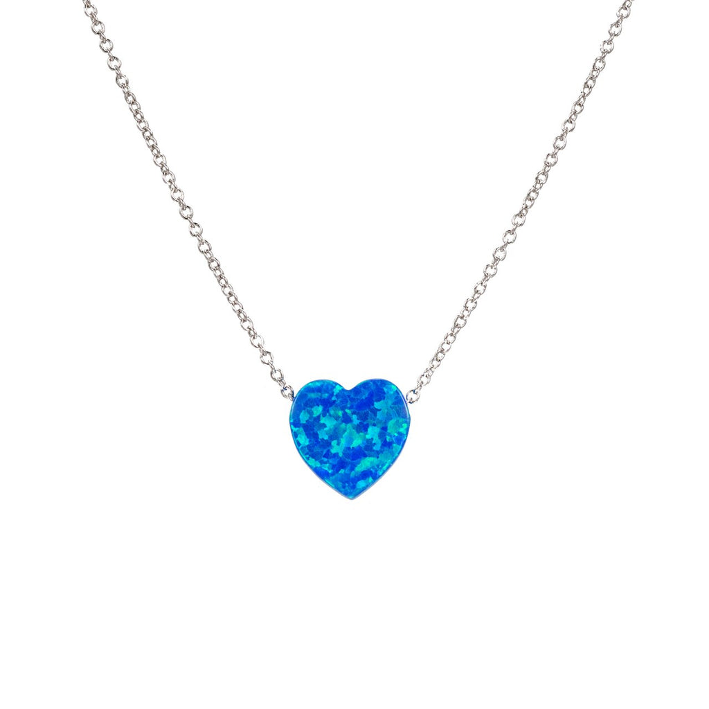 Sterling Silver Heart Opal Necklace 