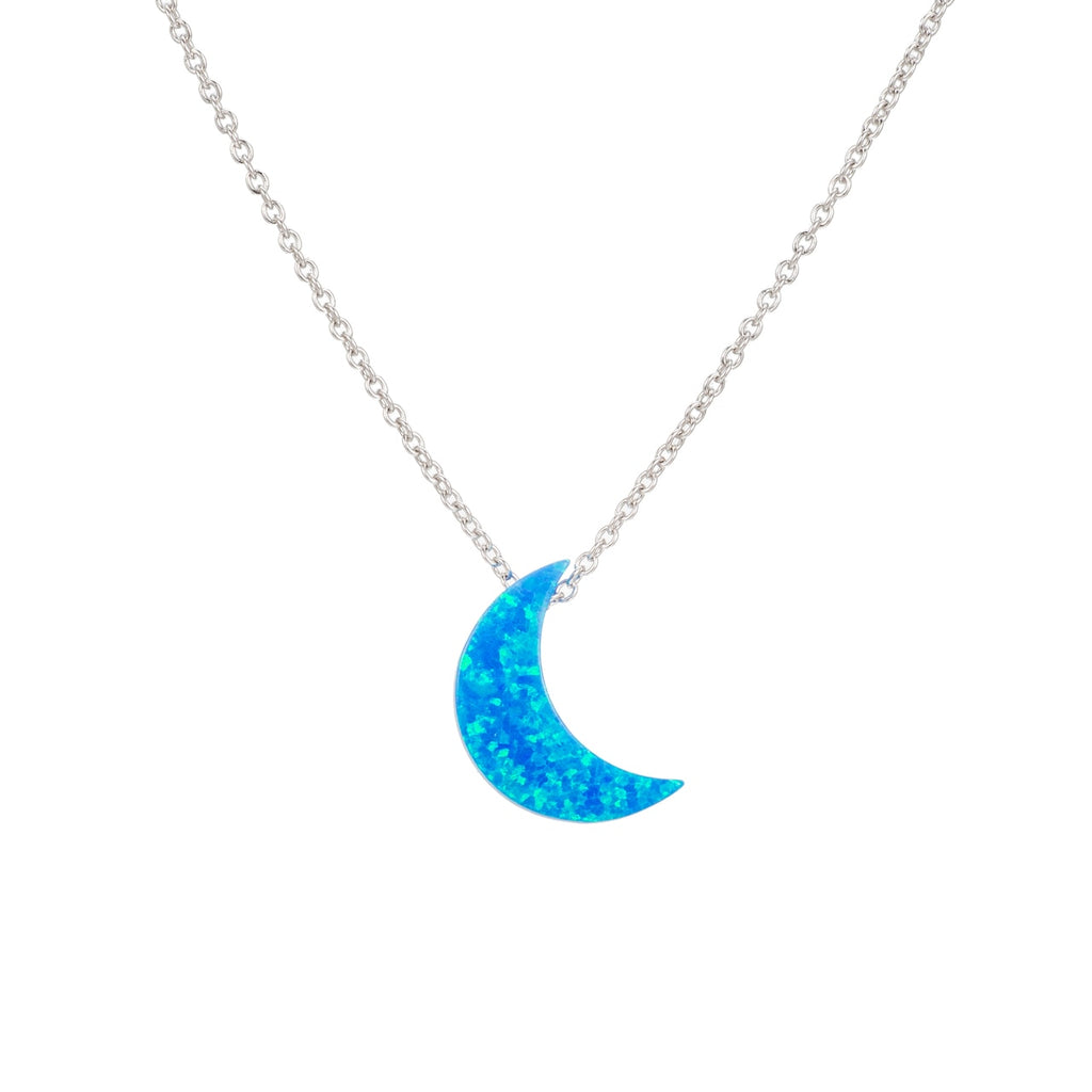 Sterling Silver Crescent Moon Opal Necklace