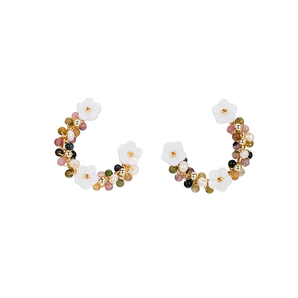 Handmade Freshwater Pearl and Tourmaline Stud Earrings

