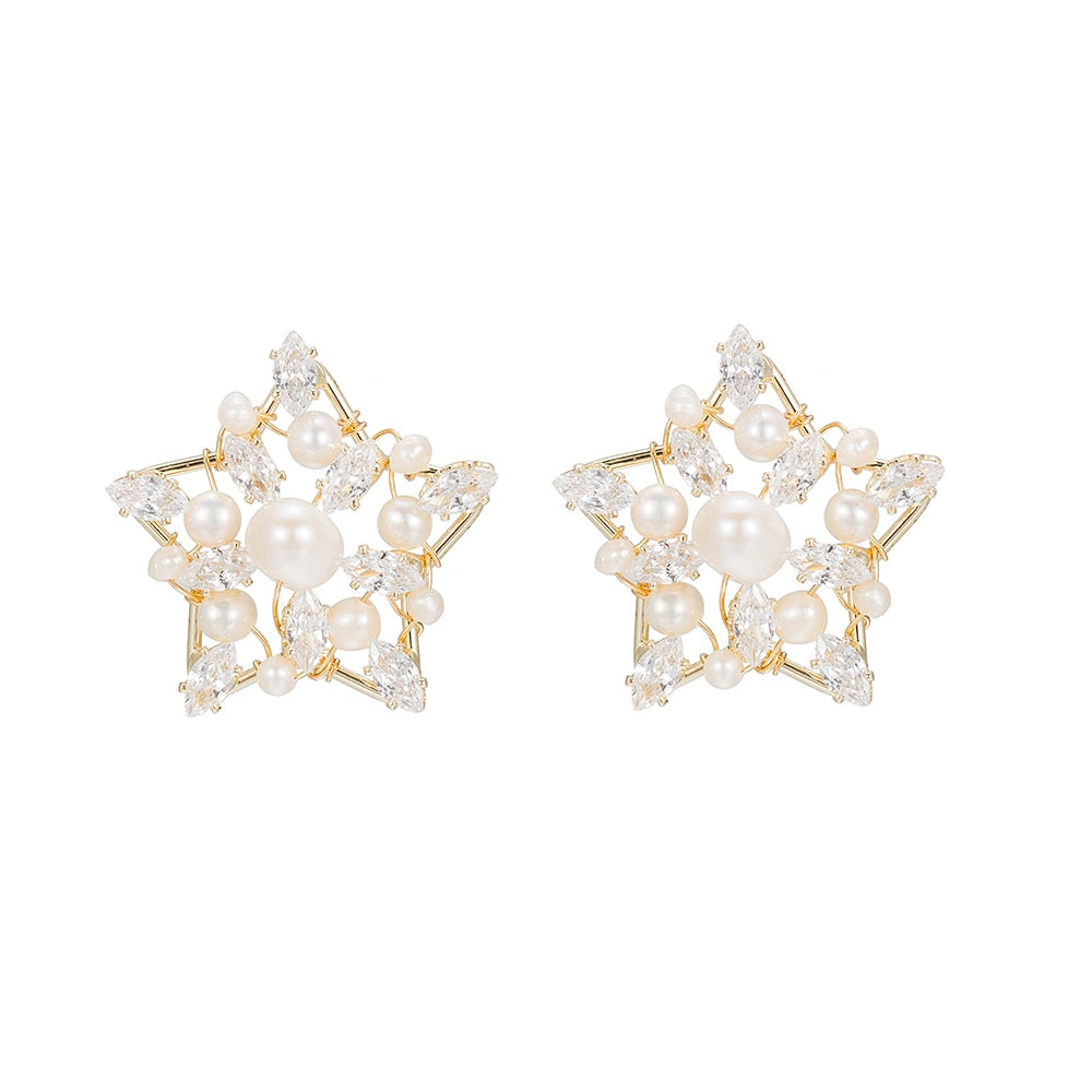 Gold Plated Pearl Star Earrings
