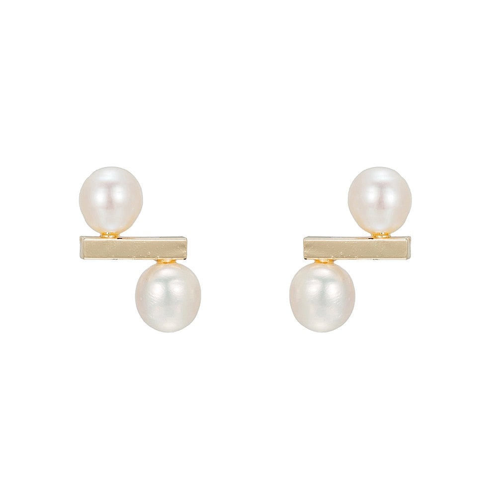 Double Stone Pearl Stud Earrings