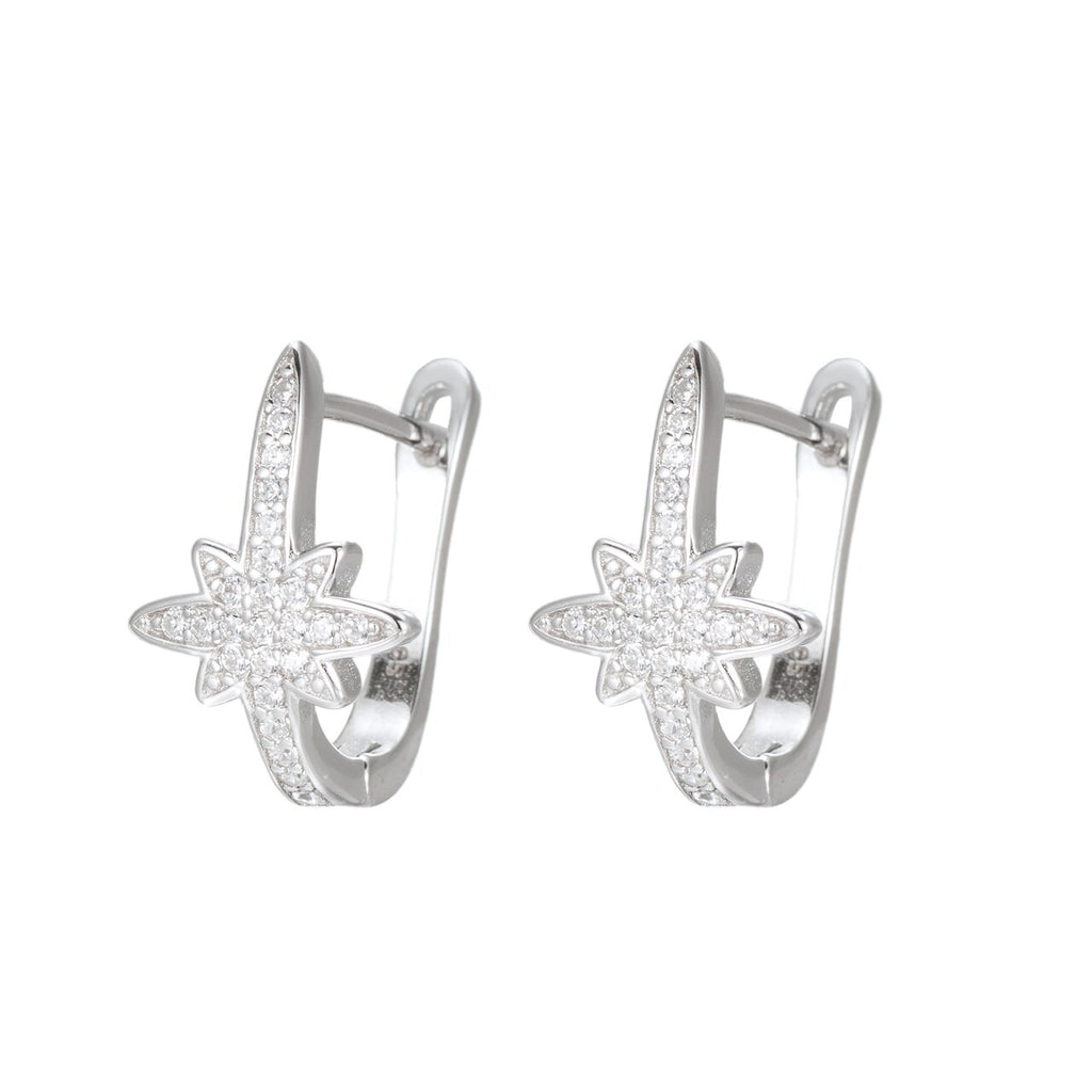 Sterling Silver CZ Star Hoop Earrings