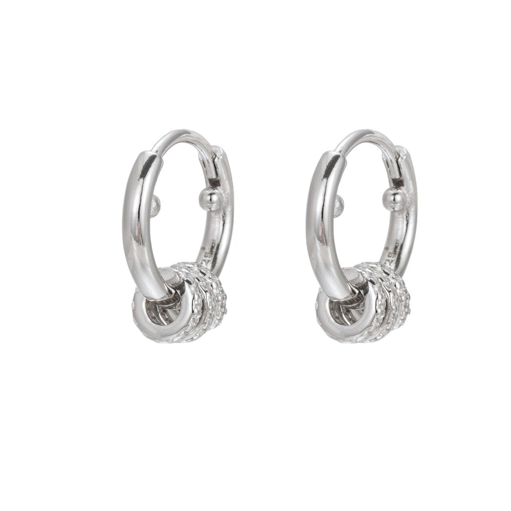 Sterling Silver CZ Charm Hoop Earrings