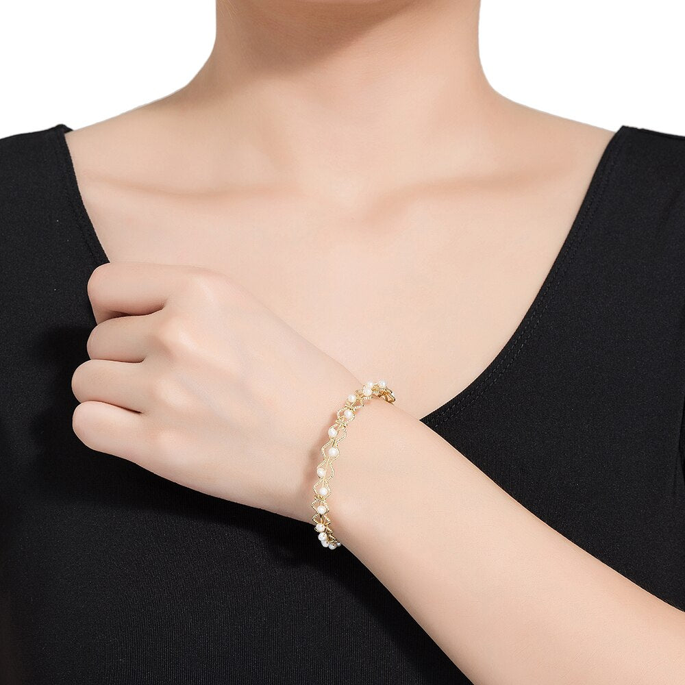 Gold Plated Beaded Pearl Bangle