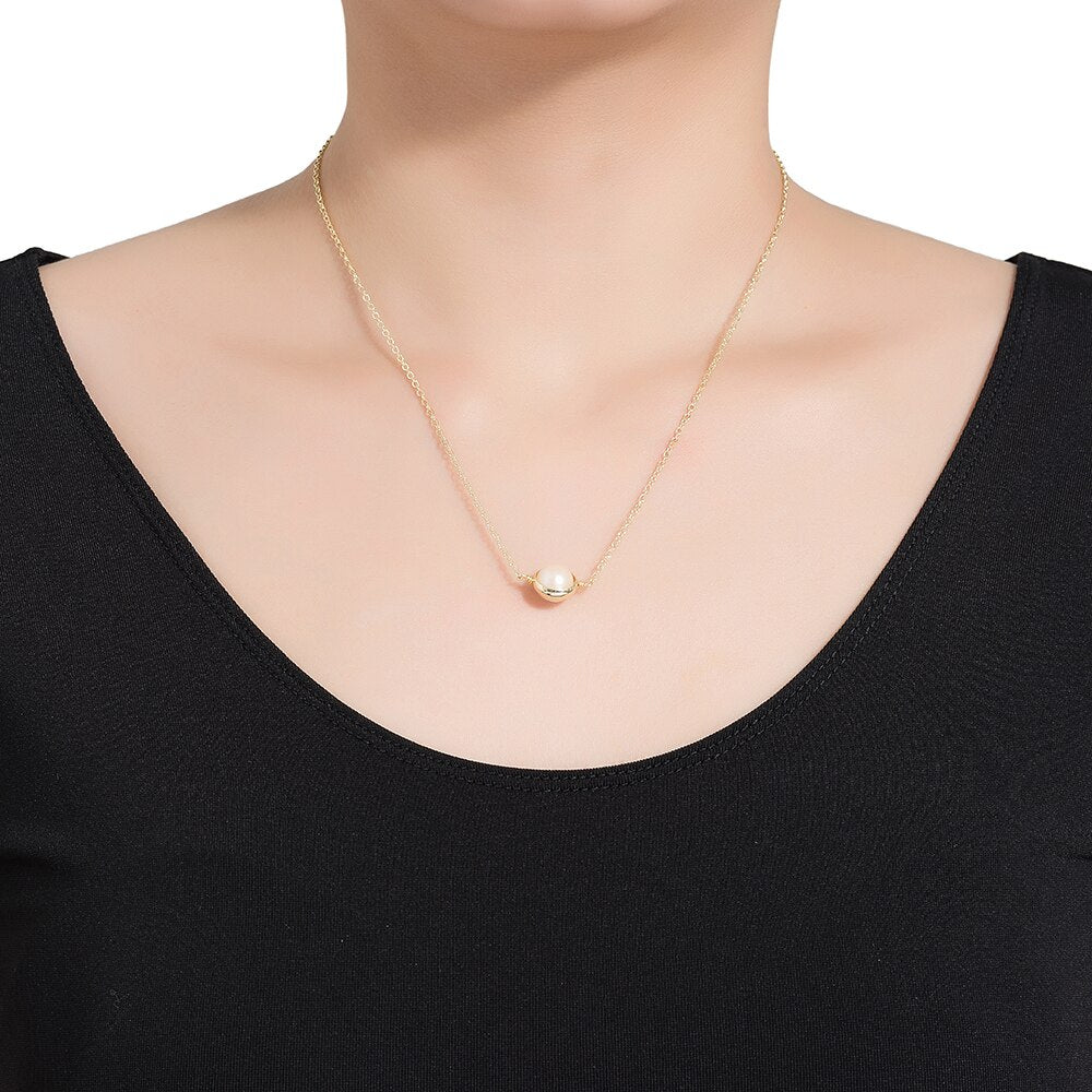 Gold Plated Single Stone Pearl Necklace