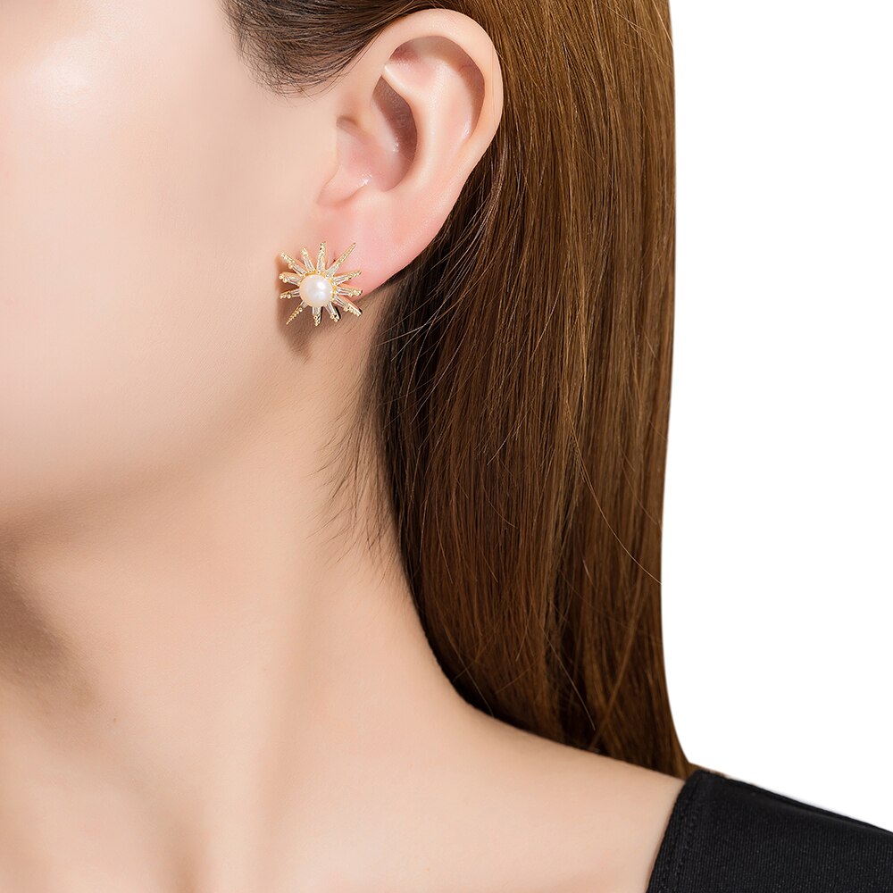 Gold Plated Single Stone Pearl Stud Earrings