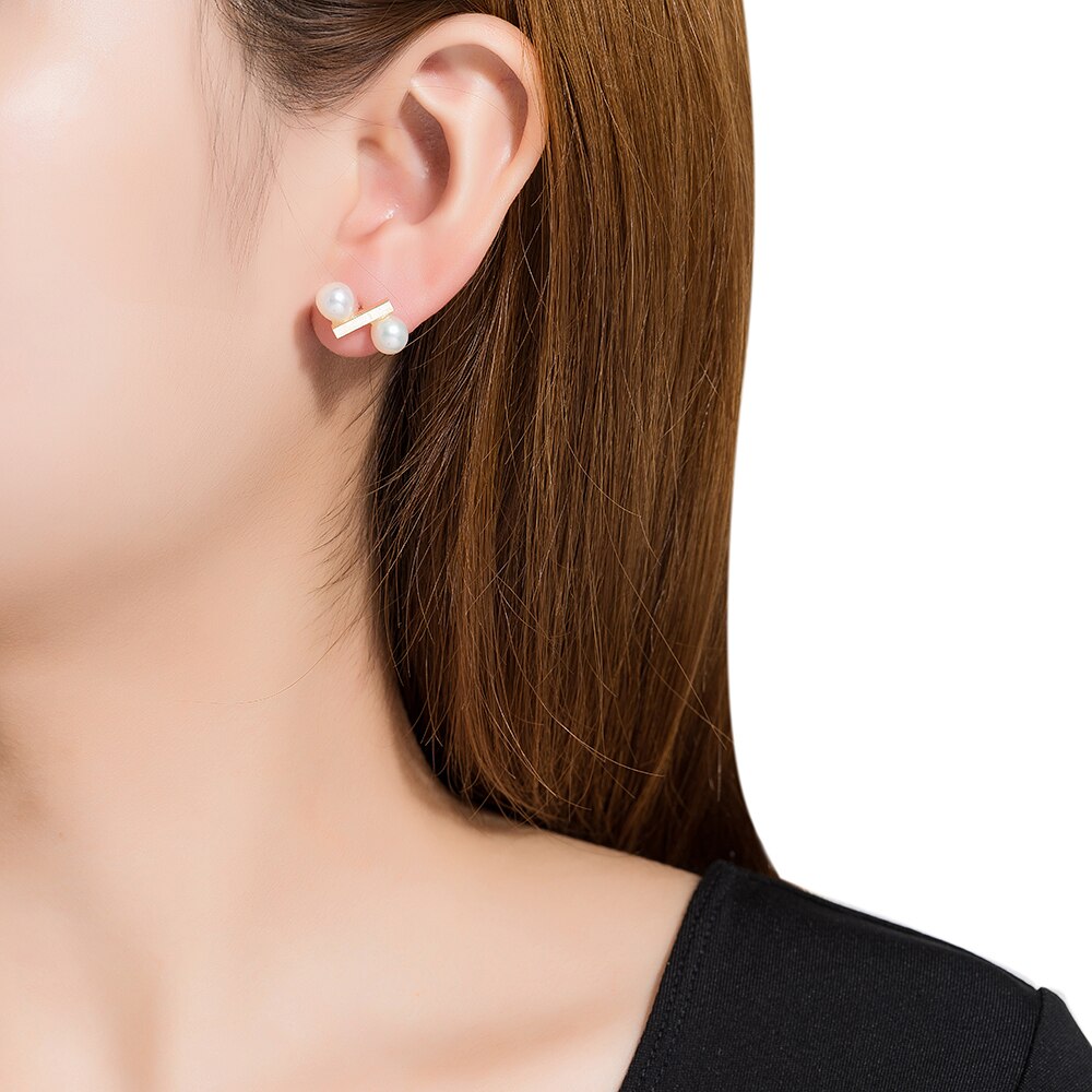 Double Stone Pearl Stud Earrings