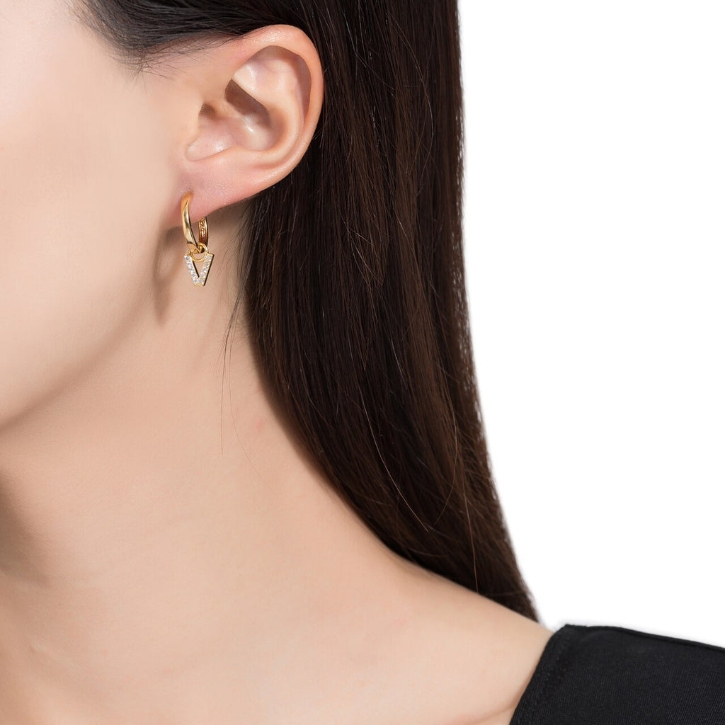 Gold Plated Dangly V Initial CZ Earrings