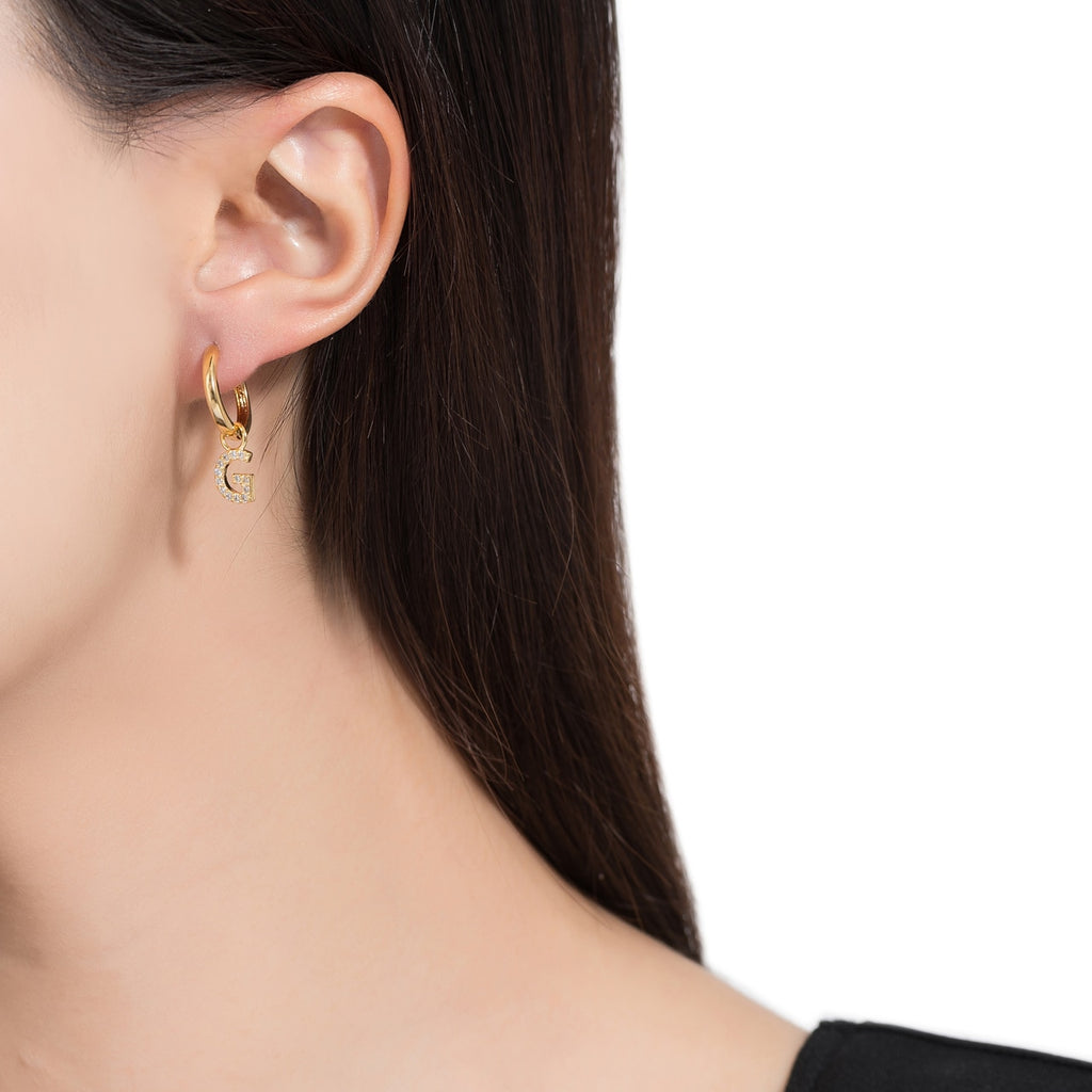 Gold Plated Dangly G Initial CZ Earrings