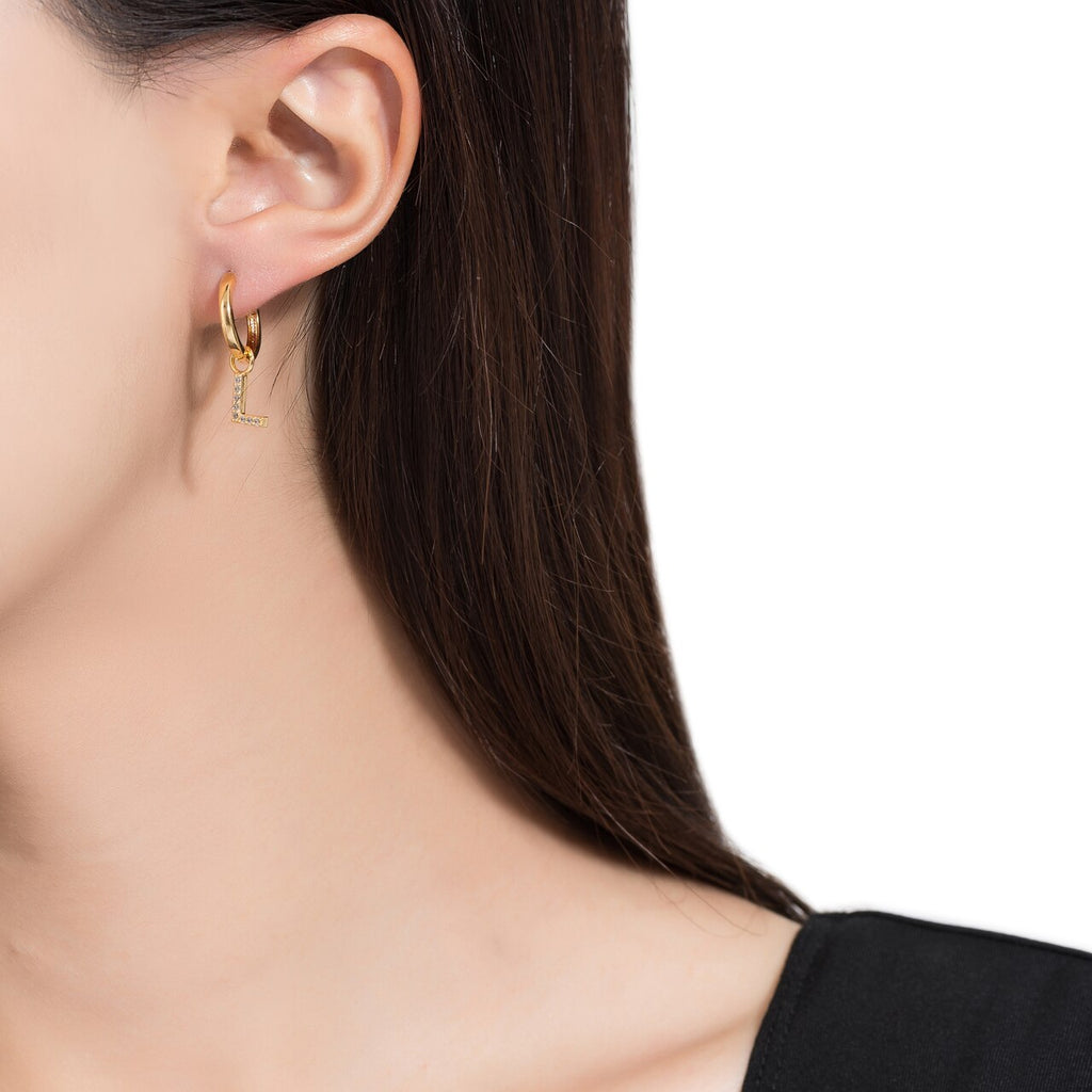 Gold Plated Dangly L Initial CZ Earrings