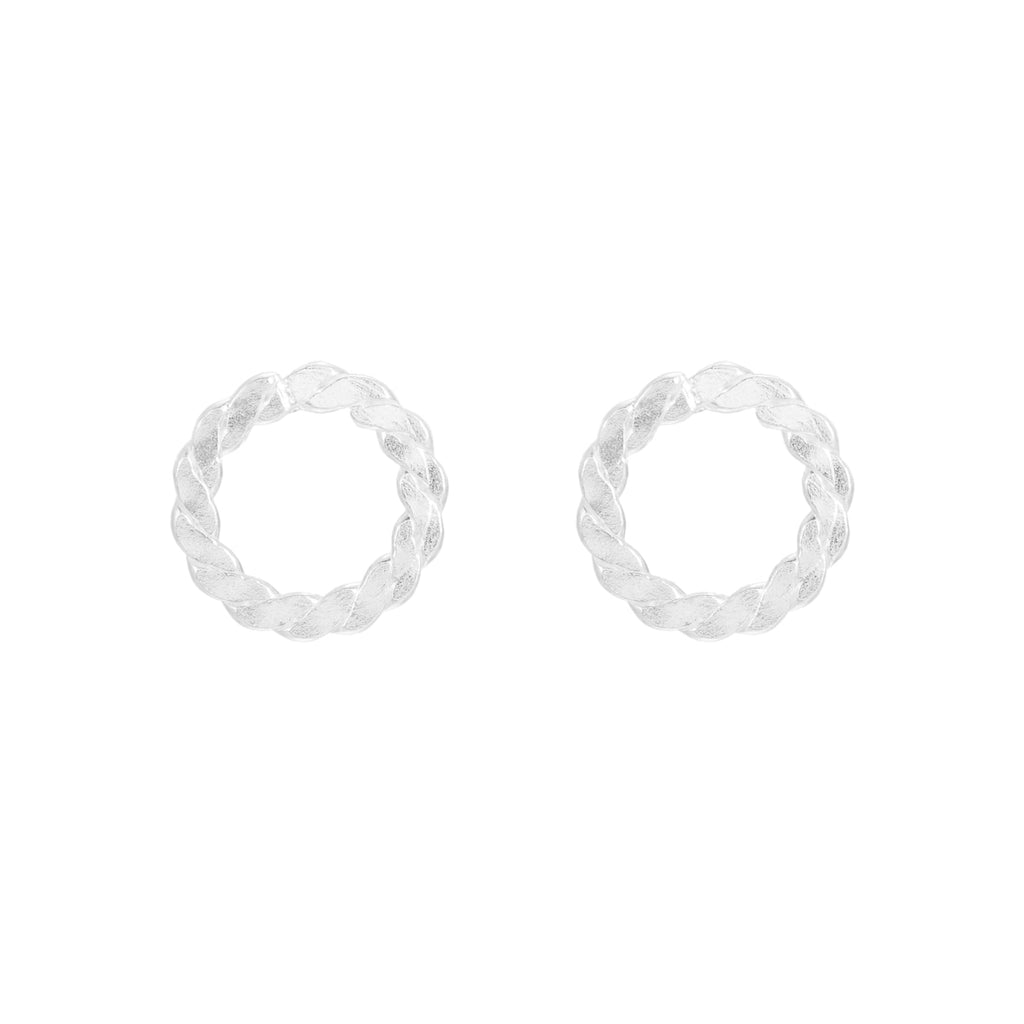 Sterling Silver Knitted Circle Stud Earrings