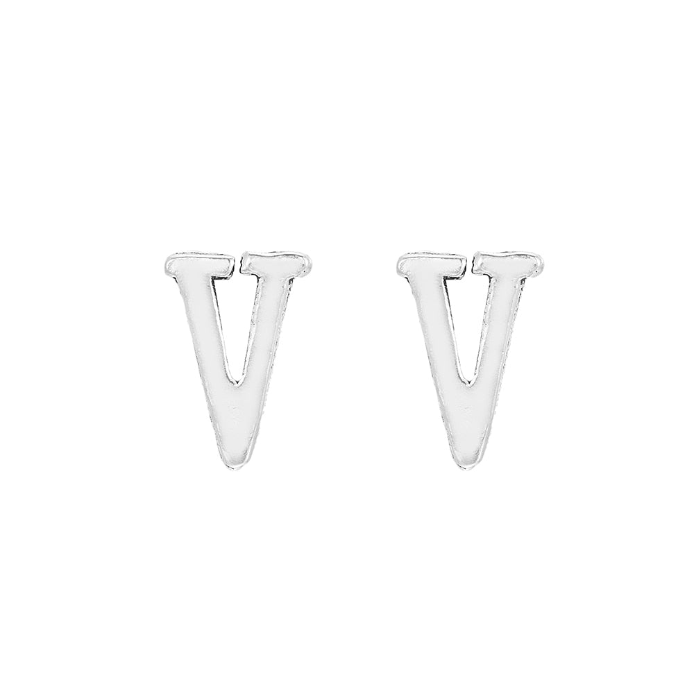 Letter V Stud Earring in Sterling Silver