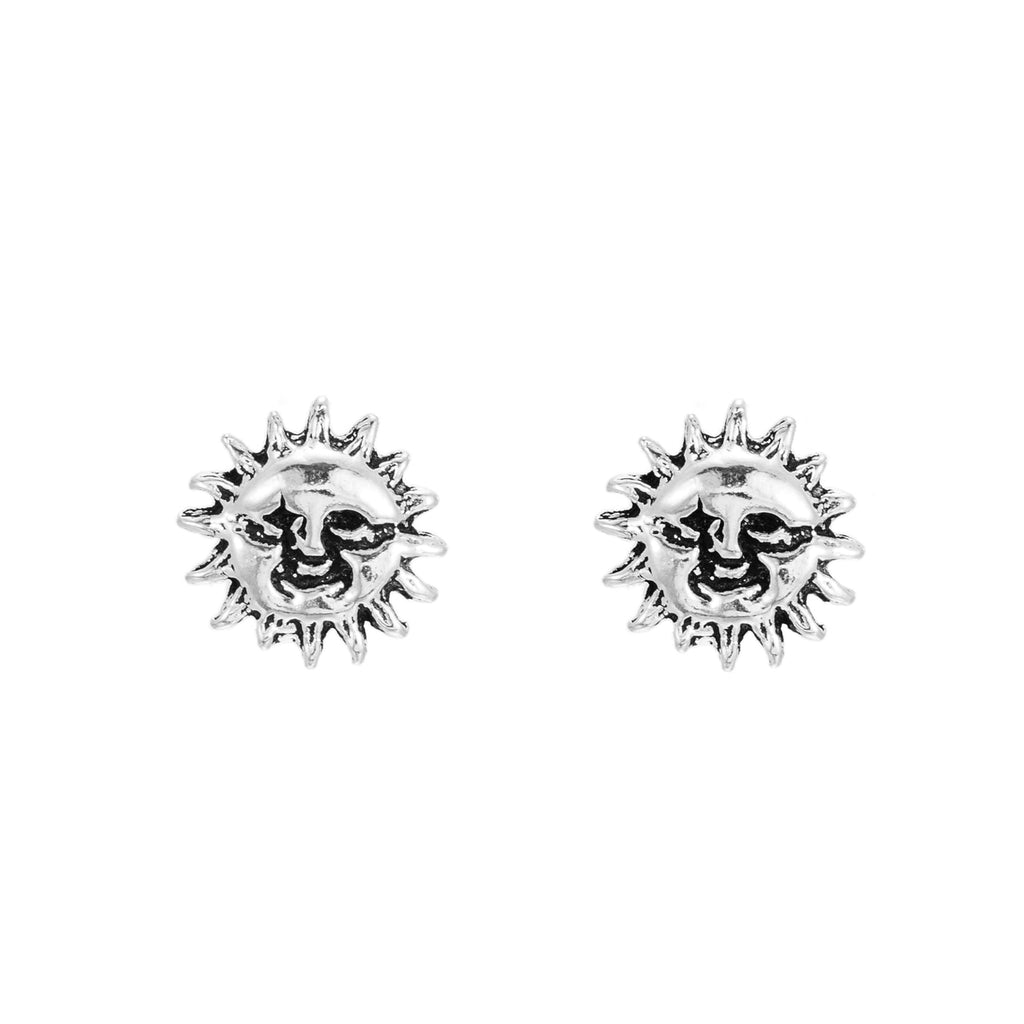 Sterling Silver Sun with Face Stud Earrings